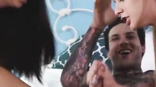 sexy inked schoolgirls threesome fucking with passion