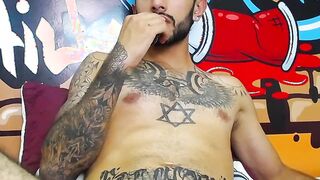 Impressive Latin tattoo stroking cock Part 4