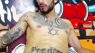 Impressive Latin tattoo stroking cock Part 4
