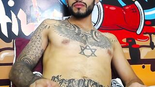 Impressive Latin tattoo stroking cock Part 4