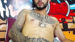 Impressive Latin tattoo stroking cock Part 4