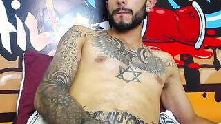 Impressive Latin tattoo stroking cock Part 4