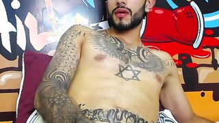 Impressive Latin tattoo stroking cock Part 4