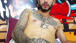 Impressive Latin tattoo stroking cock Part 4