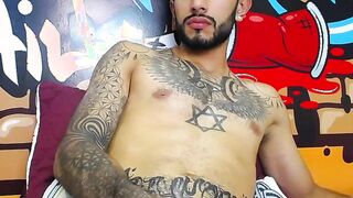 Impressive Latin tattoo stroking cock Part 4
