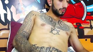Impressive Latin tattoo stroking cock Part 4