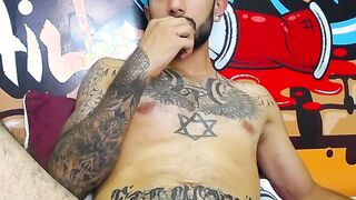 Impressive Latin tattoo stroking cock Part 4