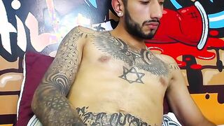 Impressive Latin tattoo stroking cock Part 4