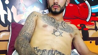 Impressive Latin tattoo stroking cock Part 4