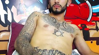 Impressive Latin tattoo stroking cock Part 4