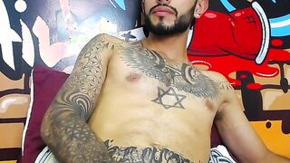Impressive Latin tattoo stroking cock Part 4