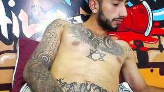 Impressive Latin tattoo stroking cock Part 4