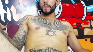Impressive Latin tattoo stroking cock Part 4