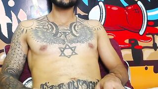 Impressive Latin tattoo stroking cock Part 4
