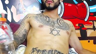 Impressive Latin tattoo stroking cock Part 4