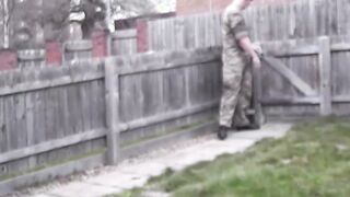 2 turned on babes taste a soldiers penis