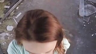 big tits redhead teen fucked for cash in abandoned train pov