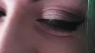 Inked amateur blows and riding a fat dick point of view on the couch