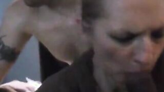 Mature wife sucking bbc while is fucked from behind