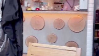 Dirty slut is tired of waiting for the order in the Restaurant and decided to have a