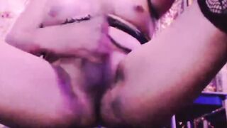 Huge tits trans in stockings wanks off on webcam