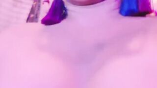 Huge tits trans in stockings wanks off on webcam
