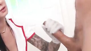 cute inked nurse tugging patients cock before doggystyle
