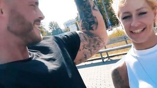 German blonde tattoo fitness skank picked up on street