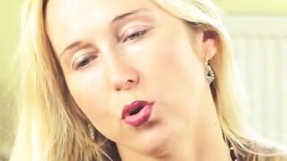 milf in red stockings fucks her pussy