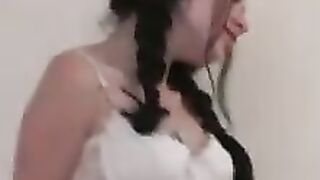 Erotic dark hair with Beauty pigtails