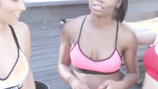 three hot teen sluts share one hard cock in many positions