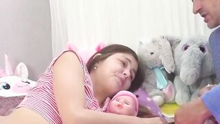 young brunette gets to taste dairy cock