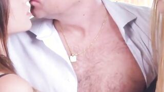 gorgeous brunettes seduces professor for anal threesome