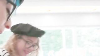 sexy teens team up to suck a huge cock
