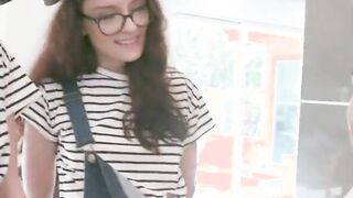 sexy teens team up to suck a huge cock