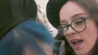 sexy teens team up to suck a huge cock