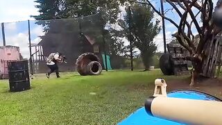 Hispanic gets facial and swallows cum after the paintball game
