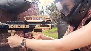 Hispanic gets facial and swallows cum after the paintball game