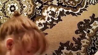 Blonde bimbo sucks me off with pleasure