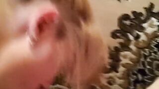Blonde bimbo sucks me off with pleasure