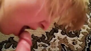 Blonde bimbo sucks me off with pleasure