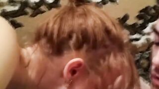 Blonde bimbo sucks me off with pleasure