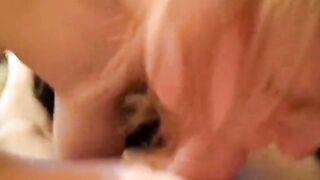 Blonde bimbo sucks me off with pleasure