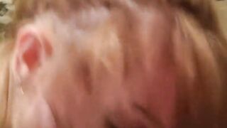 Blonde bimbo sucks me off with pleasure