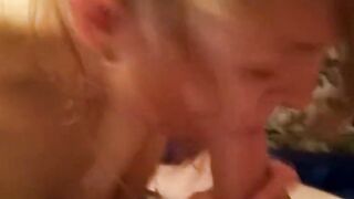 Blonde bimbo sucks me off with pleasure
