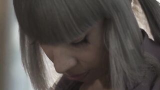 Ash gray haired TS gets analed in kitchen