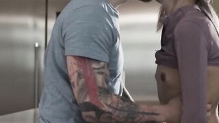 Ash gray haired TS gets analed in kitchen