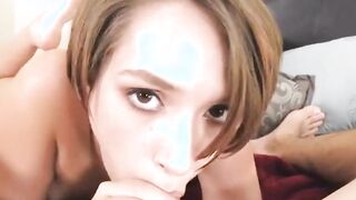 brunette teen gives a hot sloppy bj