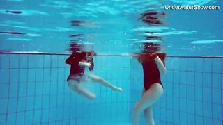Diana Zelenkina and Simonna beauty brunettes in the pool