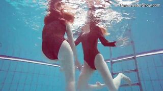 Diana Zelenkina and Simonna beauty brunettes in the pool